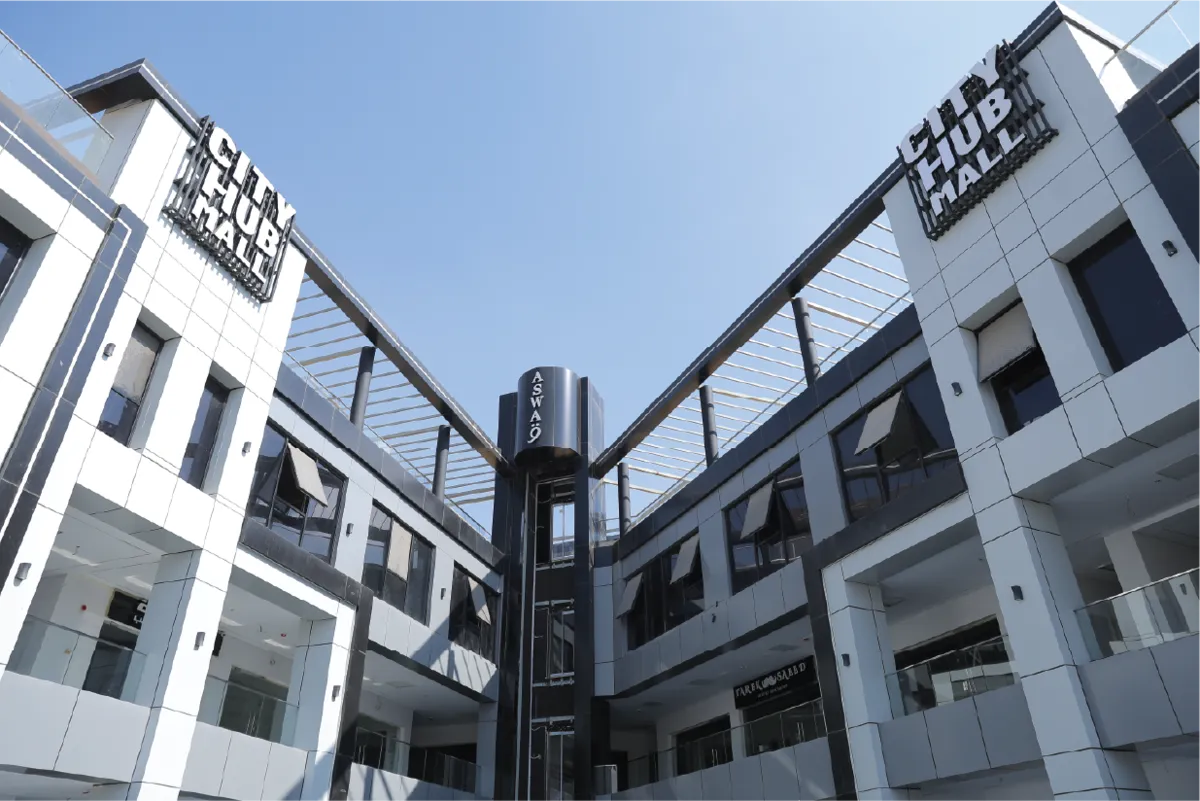 Premium charcoal facade of City Hub Mall